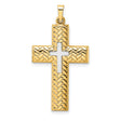 Polished Hollow Woven Double Cross Charm Pendant in Real 14k Multi-Tone Gold