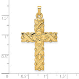 14k Yellow Gold Cross Pendant with Floral Design and Woven Detail for Women
