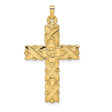 14k Yellow Gold Cross Pendant with Floral Design and Woven Detail for Women