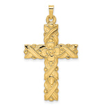 14k Yellow Gold Cross Pendant with Floral Design and Woven Detail for Women