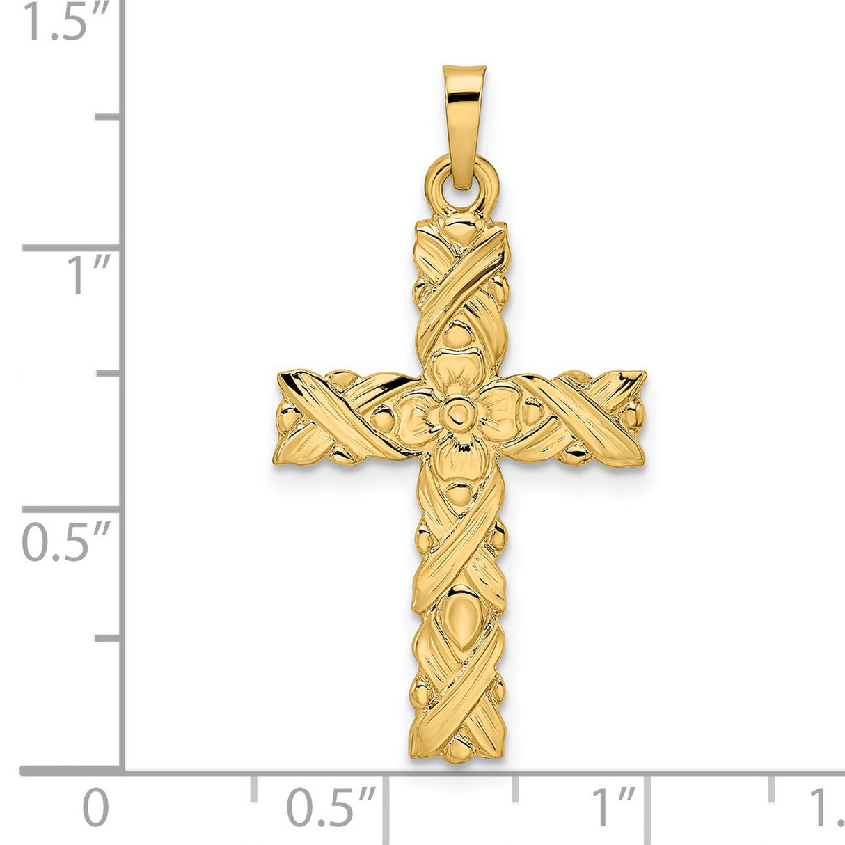 14k Yellow Gold Cross Pendant with Floral and Vine Detailing for Women