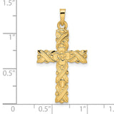14k Yellow Gold Cross Pendant with Floral and Vine Detailing for Women
