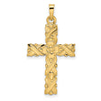 14k Yellow Gold Cross Pendant with Floral and Vine Detailing for Women