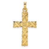 14k Yellow Gold Cross Pendant with Floral and Vine Detailing for Women