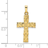 14k Yellow Gold Cross Pendant with Floral and Leaf Detailing, Ornate Christian Jewelry for Women