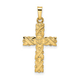 14k Yellow Gold Cross Pendant with Floral and Leaf Detailing, Ornate Christian Jewelry for Women