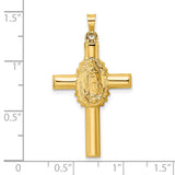 14k Yellow Gold Cross Pendant with Embossed Virgin of Guadalupe, Catholic Religious Charm