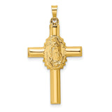 14k Yellow Gold Cross Pendant with Embossed Virgin of Guadalupe, Catholic Religious Charm