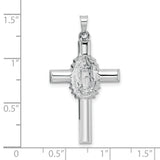 14k White Gold Cross Pendant with Our Lady of Guadalupe Engraving, Polished and Satin Finish