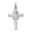 14k White Gold Cross Pendant with Our Lady of Guadalupe Engraving, Polished and Satin Finish