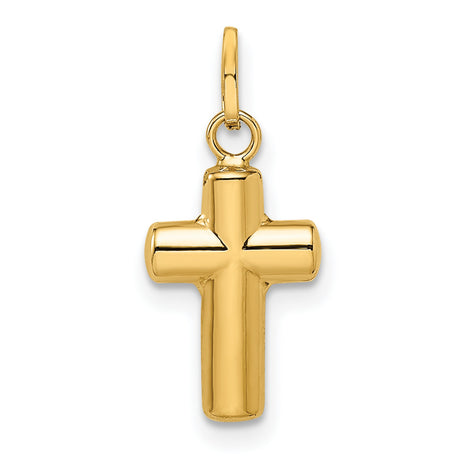 14k Yellow Gold Cross Pendant, Polished Christian Religious Charm for Women or Unisex Wear