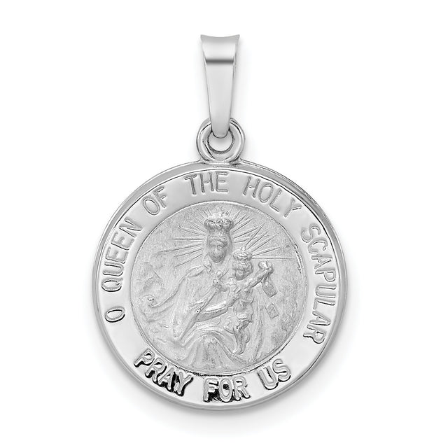 14k White Gold Our Lady of Mount Carmel Pendant, Catholic Medal, Spiritual Charm for Women
