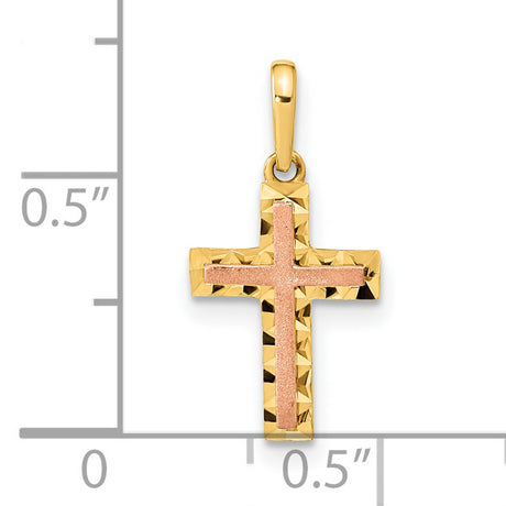 Diamond Cut Cross Charm Pendant in Real 14k Multi-Tone Gold