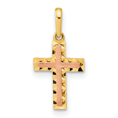 Diamond Cut Cross Charm Pendant in Real 14k Multi-Tone Gold