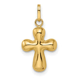 14k Yellow Gold Rounded Cross Pendant, Smooth Polished Christian Symbol for Women or Unisex Wear