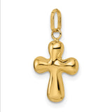 14k Yellow Gold Rounded Cross Pendant, Smooth Polished Christian Symbol for Women or Unisex Wear