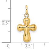14k Yellow Gold Rounded Cross Pendant, Smooth Polished Christian Symbol for Women or Unisex Wear