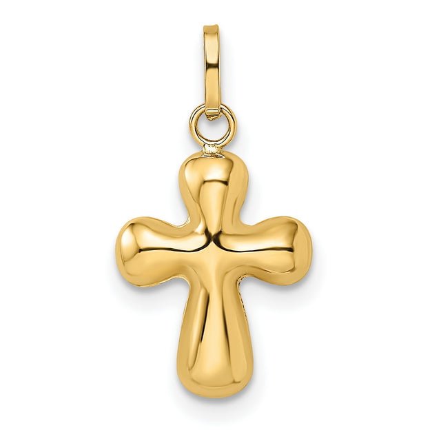 14k Yellow Gold Rounded Cross Pendant, Smooth Polished Christian Symbol for Women or Unisex Wear