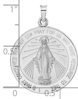 14k White Gold Miraculous Medal Pendant with Virgin Mary and Inscription
