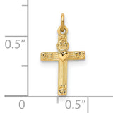 14k Yellow Gold Cross Pendant with Floral Engravings and Heart Center, Christian Religious Charm