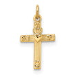 14k Yellow Gold Cross Pendant with Floral Engravings and Heart Center, Christian Religious Charm