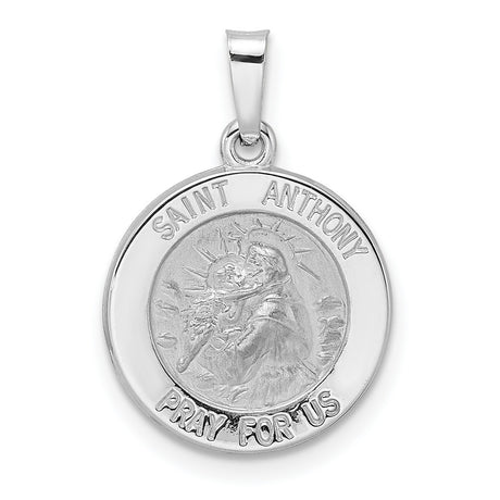 14k White Gold Saint Anthony Medallion Pendant, Catholic Religious Charm for Men or Women