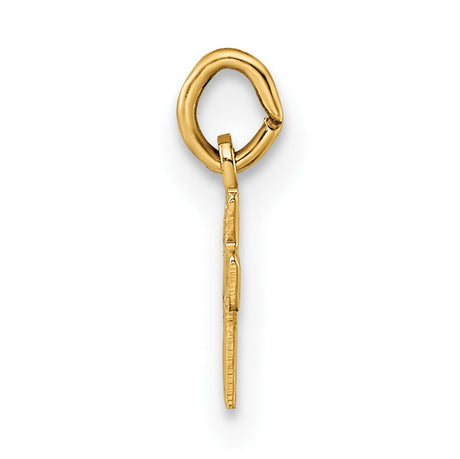 14k Yellow Gold Cross Pendant with Textured Design and Heart Center, Christian Charm for Women