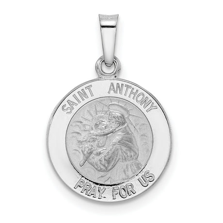 14k White Gold Saint Anthony Medal Pendant with Satin Finish Religious Charm