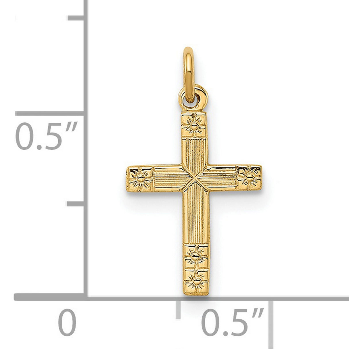 14k Yellow Gold Cross Pendant with Textured and Polished Sunburst Design