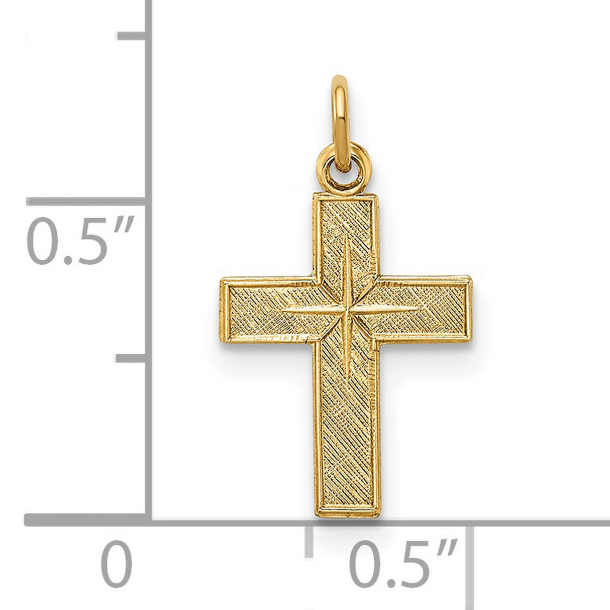 14k Yellow Gold Cross Pendant with Textured Design and Starburst Center