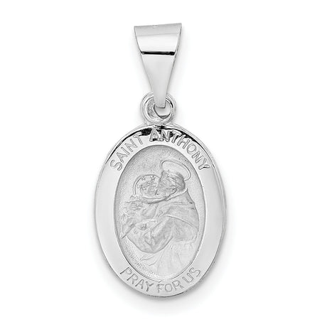 14k White Gold Saint Anthony Medal Pendant, Catholic Religious Charm for Men or Women