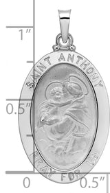 14k White Gold Saint Anthony Pendant, Oval Catholic Medal for Women or Unisex