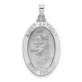 14k White Gold Saint Anthony Pendant, Oval Catholic Medal for Women or Unisex