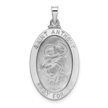14k White Gold Saint Anthony Pendant, Oval Catholic Medal for Women or Unisex