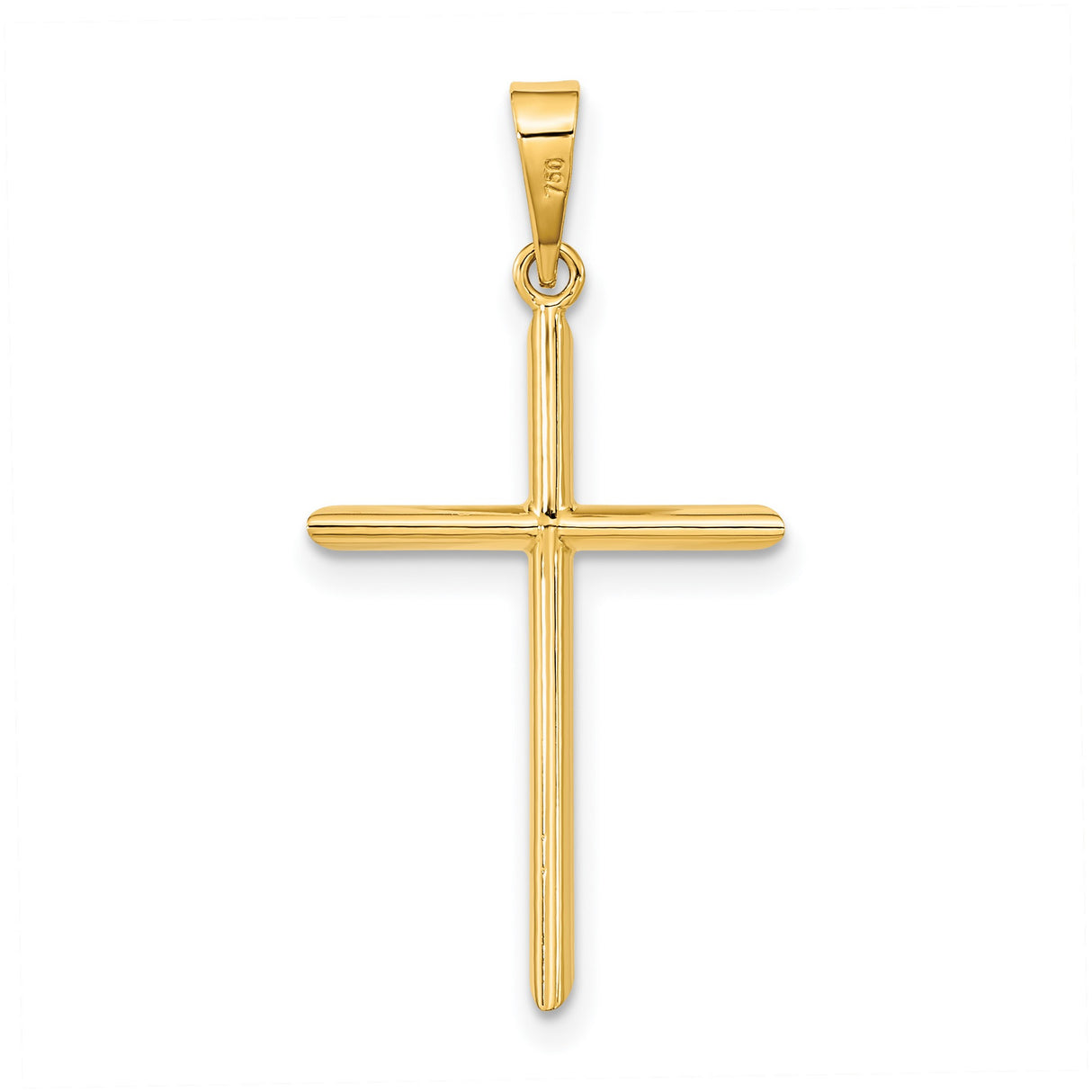 14k Yellow Gold Cross Pendant, Polished Minimalist Christian Charm for Women and Unisex Wear