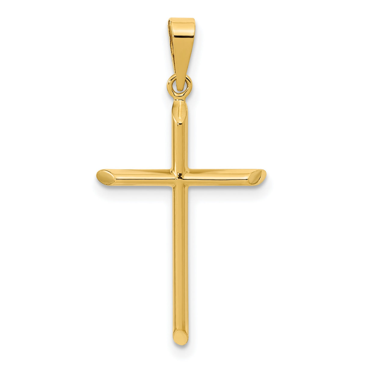 14k Yellow Gold Cross Pendant, Polished Minimalist Christian Charm for Women and Unisex Wear