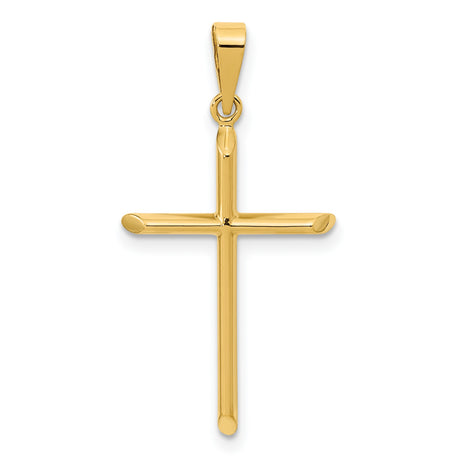 14k Yellow Gold Cross Pendant, Polished Minimalist Christian Charm for Women and Unisex Wear