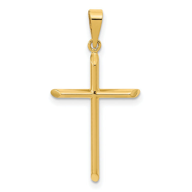 14k Yellow Gold Cross Pendant, Polished Minimalist Christian Charm for Women and Unisex Wear