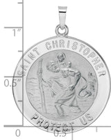 Polished Saint Christopher Solid Medal Charm Pendant in Real 14k White Gold