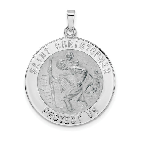 Polished Saint Christopher Solid Medal Charm Pendant in Real 14k White Gold