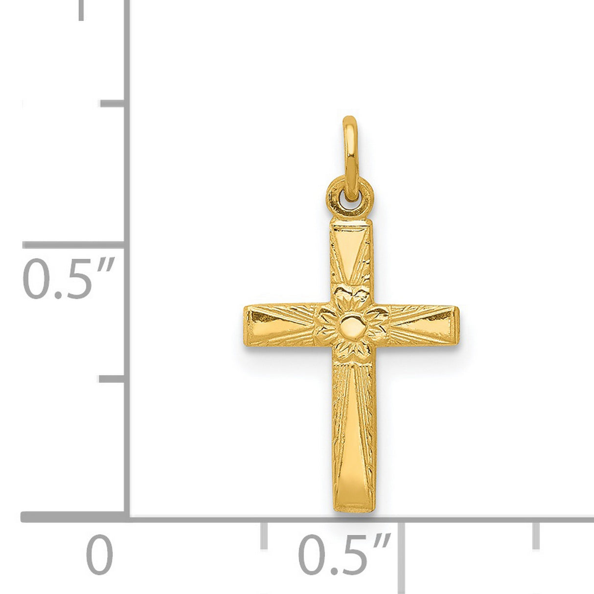 Latin Cross With Flowers Charm Pendant in Real 14k Yellow Gold