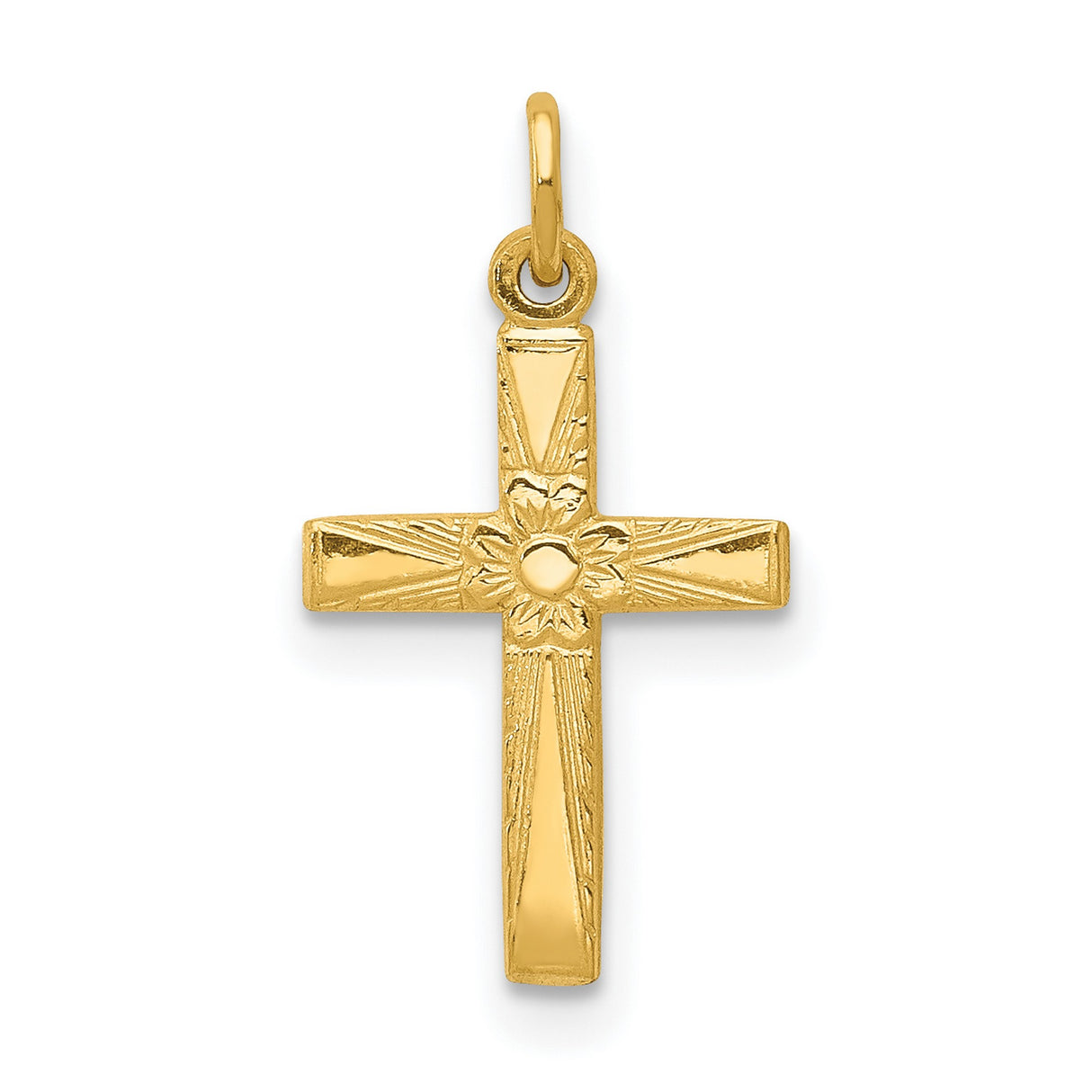 Latin Cross With Flowers Charm Pendant in Real 14k Yellow Gold