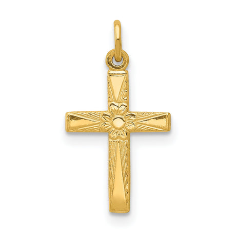 Latin Cross With Flowers Charm Pendant in Real 14k Yellow Gold