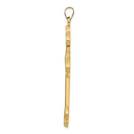 14k Yellow Gold Cross Pendant with Ornate Scrollwork and Byzantine Detailing for Women