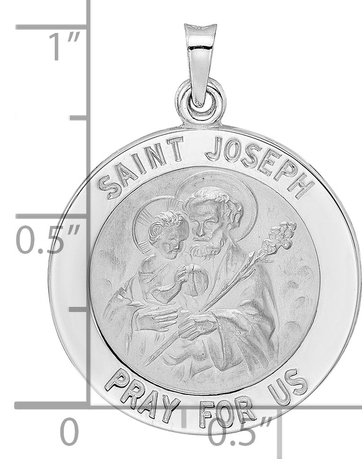 14k White Gold Saint Joseph Medal Pendant with Jesus Engraving, Catholic Christian Jewelry