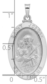 14k White Gold Saint Joseph Oval Medal Pendant with Polished Finish