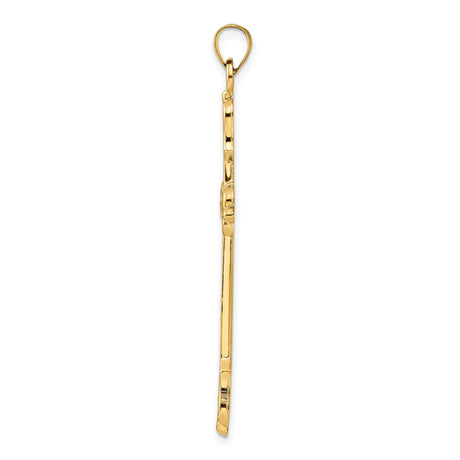 14k Yellow Gold Cross Pendant with Fleur-de-Lis Design and Intricate Engraving