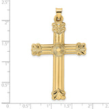 14k Yellow Gold Cross Pendant with Flared Leaf Tips and Sunburst Center