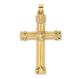 14k Yellow Gold Cross Pendant with Flared Leaf Tips and Sunburst Center