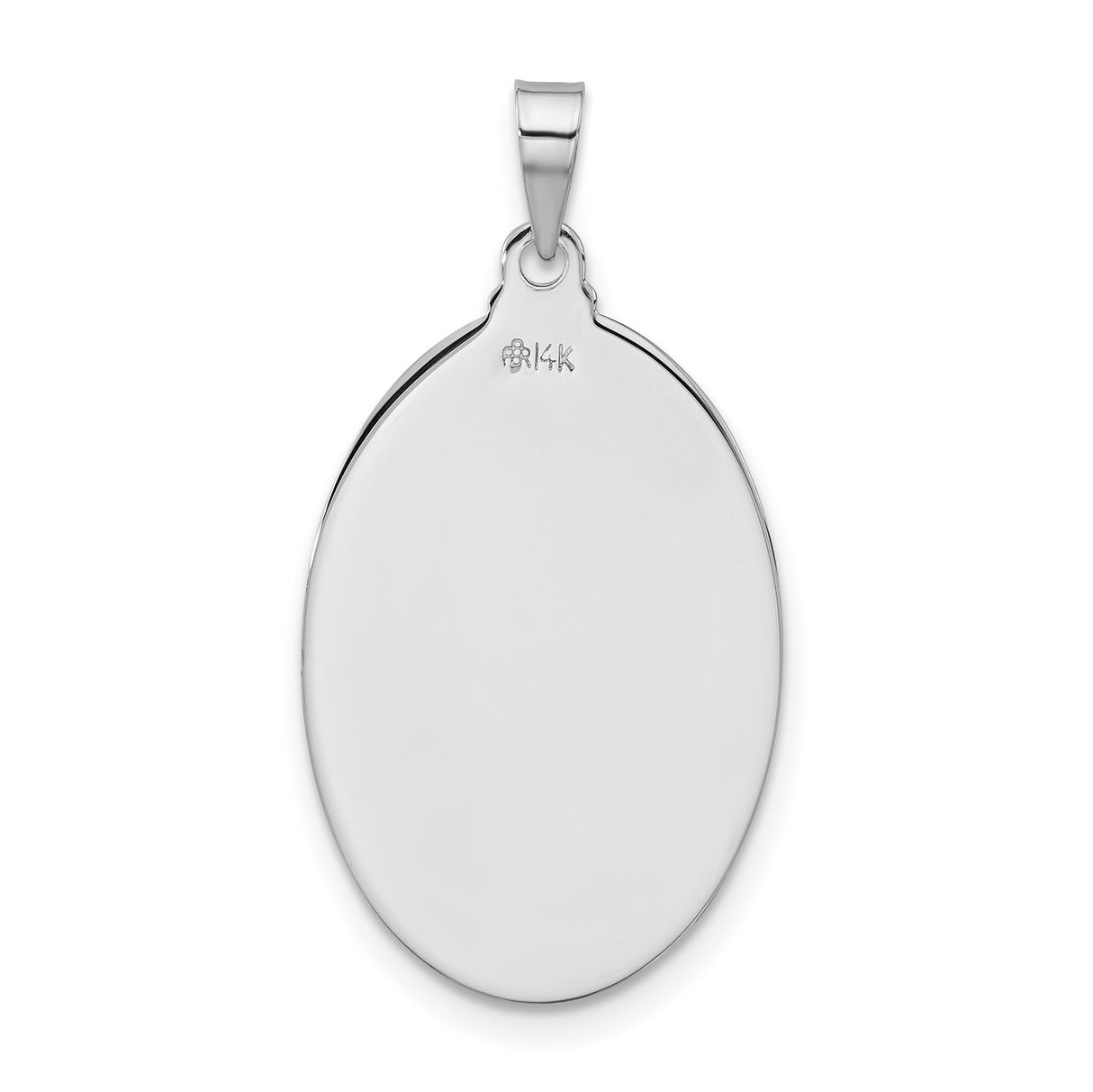 14k White Gold St. Jude Thaddeus Oval Pendant with Halo and Staff Inscription